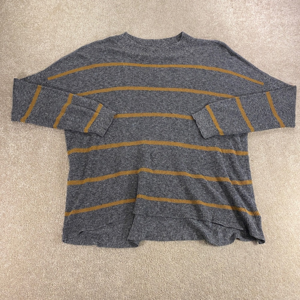 American Eagle Sweater Mens Large Grey Striped Oversized Jegging Fit‎ Pullover